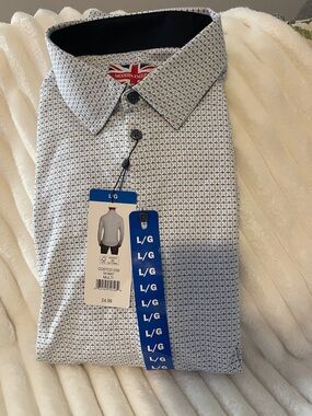 English Factory Men’s Dress Shirt - White with Blue Microprint